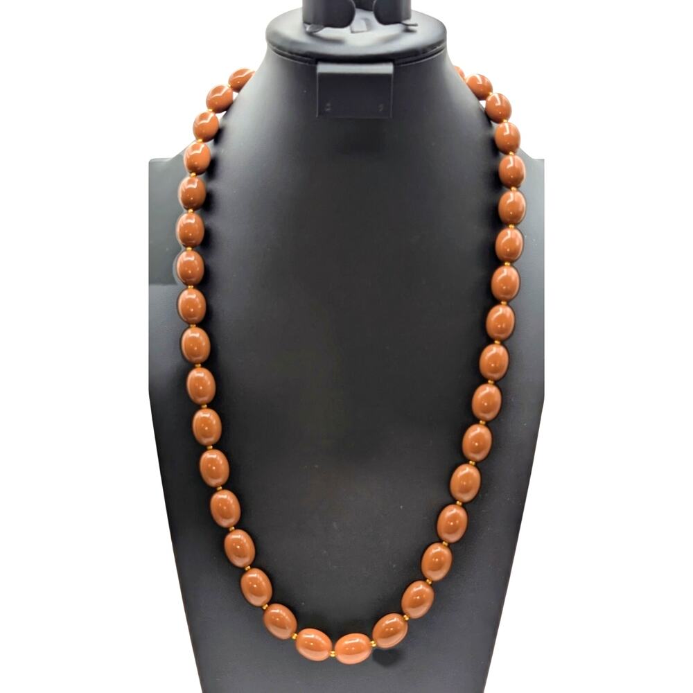 Vintage Brown Gold Acrylic Bead Screw Clasp 30" Necklace